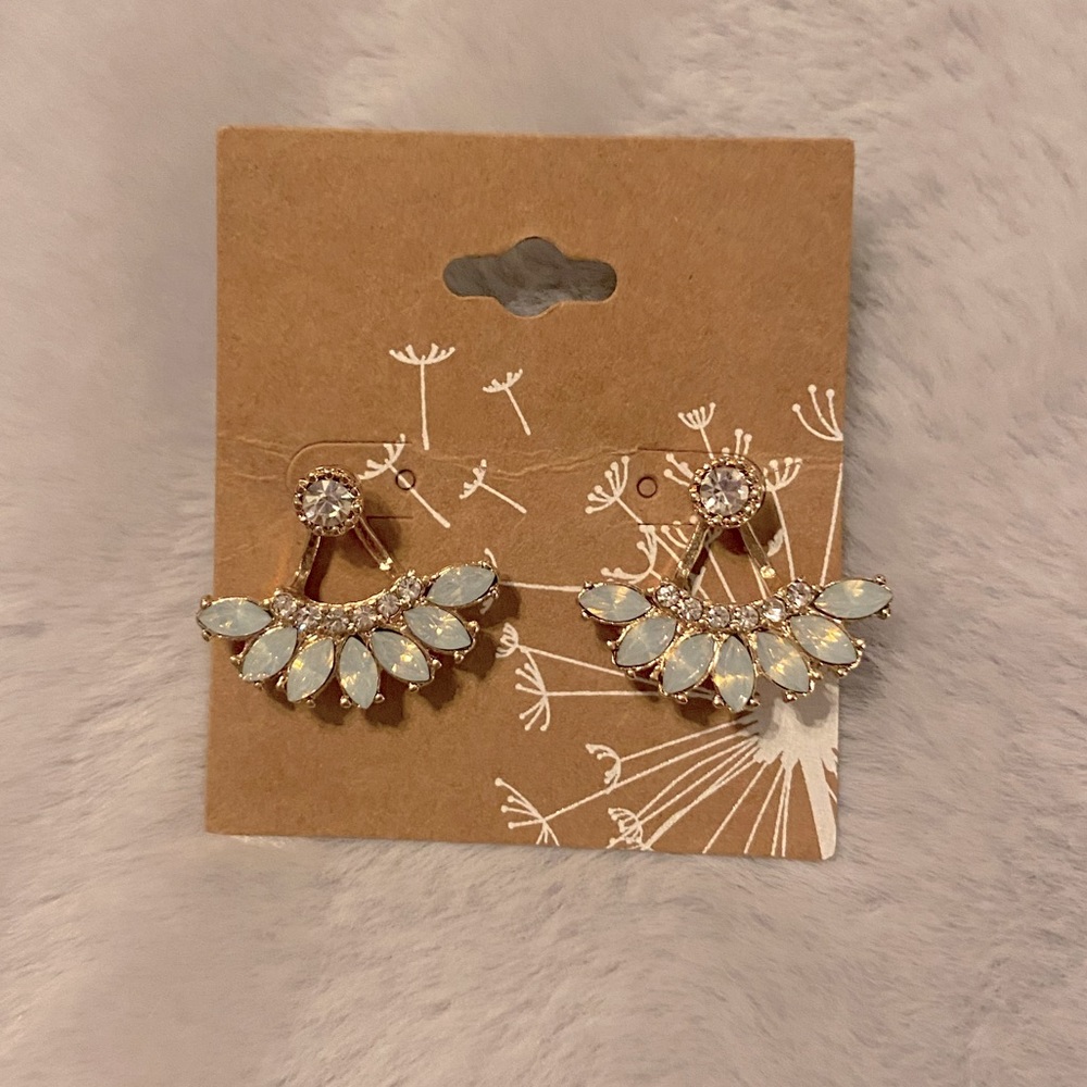 Gold color and rhinestone ear jacket earrings